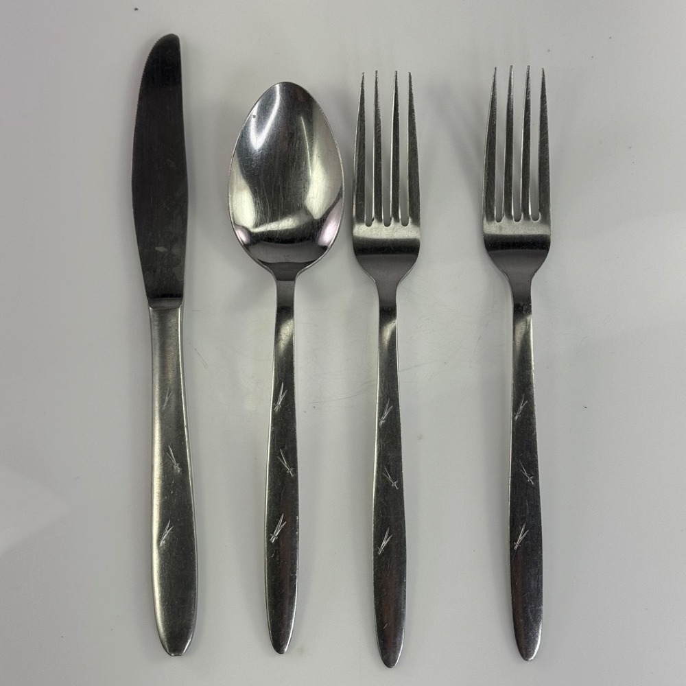 Ashton Stainless Japan MCM Wheat Motif Flatware 4 Piece Lot Knife Spoon Forks - Picture 1 of 3